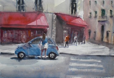 绘画 标题为“a girl and her car” 由Giorgio Gosti, 原创艺术品, 水彩