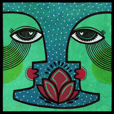 Dessin intitulée "Quiet love lotus" par Fabienne Chemin, Œuvre d'art originale