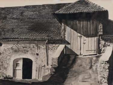 Ferme du Trièves Dessin intitulée "Ferme du Trièves" par Jean Marie Vincent, Œuvre d'art originale, Encre