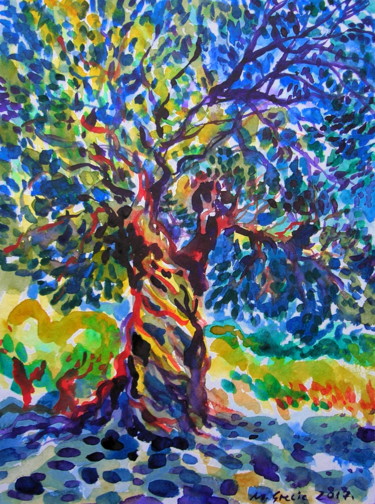 Painting titled "Magnificent olive t…" by Maja Grecic, Original Artwork, Watercolor