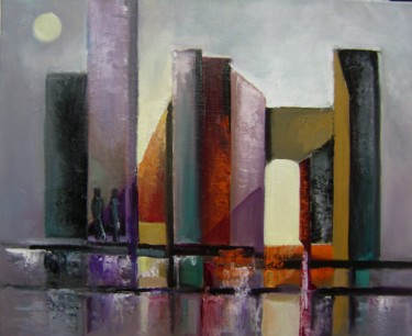 Painting titled "quai de gare" by Martine Woellet, Original Artwork, Acrylic