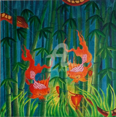 poissons Ming en perdition Peinture intitulée "poissons Ming en pe…" par Audrey Ressejac-Duparc, Œuvre d'art originale