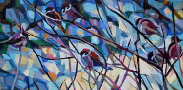 Peinture intitulée "Sparrows No2" par Maja Djokic Mihajlovic, Œuvre d'art originale, Huile
