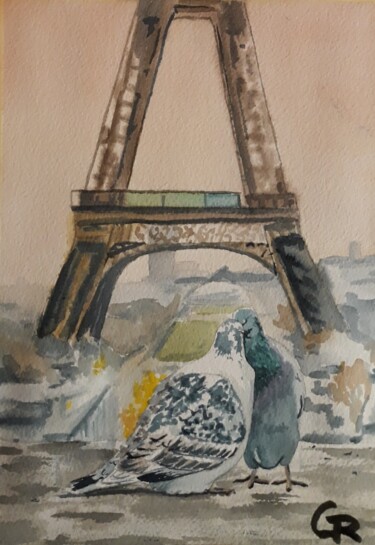 Painting titled "Romantique" by Gatt One, Original Artwork, Watercolor