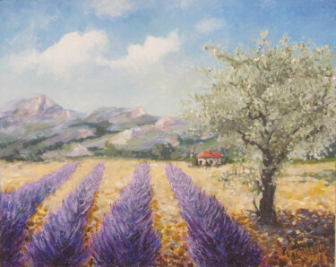Peinture intitulée "lavande-01" par Letailleur-H, Œuvre d'art originale, Acrylique Monté sur Carton