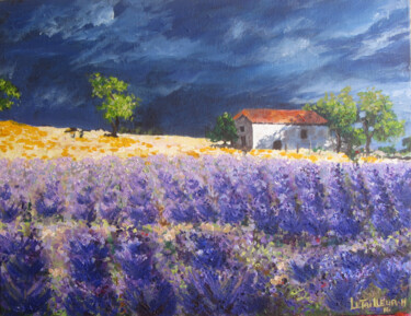 Peinture intitulée "lavande et ciel d'o…" par Letailleur-H, Œuvre d'art originale, Acrylique Monté sur Carton