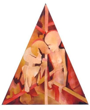 Malarstwo zatytułowany „No.W83b Trojkat II” autorstwa Małgorzata Krasucka, Oryginalna praca, Olej Zamontowany na Drewniana r…