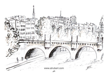 Croquis Paris La Seine Alexandre Trubert 图画 标题为“Croquis Paris La Se…” 由A.T.6 Alexandre Trubert, 原创艺术品, 圆珠笔