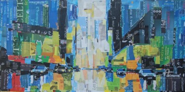 제목이 "New York un jour"인 콜라주 Jacques Lacourrege로, 원작, 아크릴