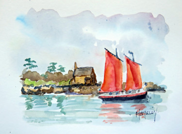 Peinture intitulée "Sinago devant Boëdi…" par Michel Hamelin, Œuvre d'art originale, Aquarelle