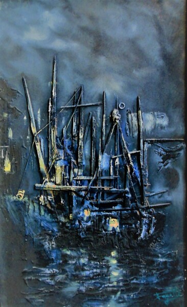 Peinture intitulée "Bateaux ." par Roger Fayolle, Œuvre d'art originale, Collages