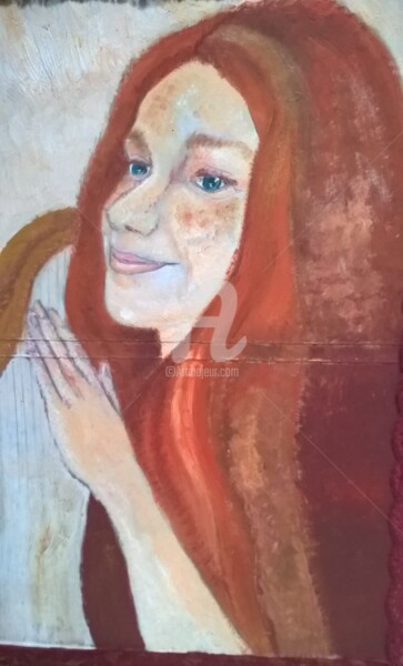 Peinture intitulée "Carole et sa Harpe" par Clémence C., Œuvre d'art originale
