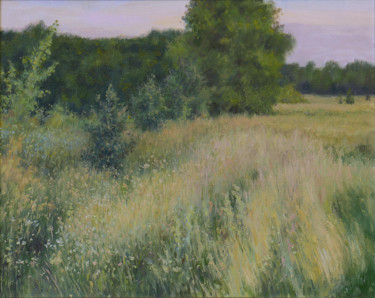 Painting titled "The evening" by Nikolay Dmitriev, Original Artwork, Oil Mounted on Wood Stretcher frame