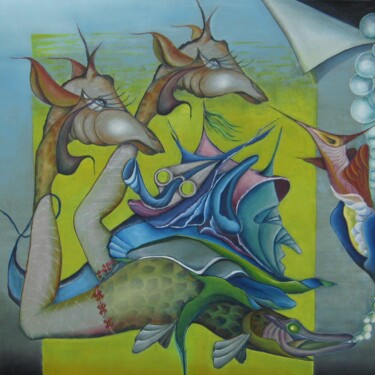 Painting titled "De cirkel" by Bob Ivens, Original Artwork, Oil Mounted on Wood Stretcher frame