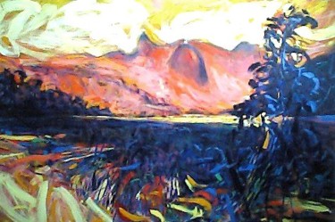 Painting titled "Por do sol na lagoa…" by Aldo Luiz De Paula Fonseca, Original Artwork, Oil