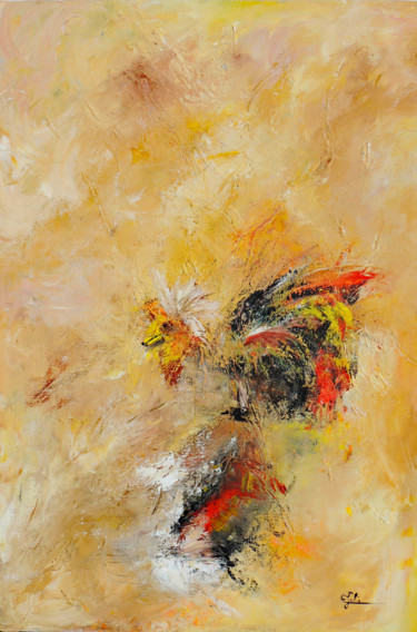 Painting titled "Les coqs" by Julia Colletto, Original Artwork, Acrylic