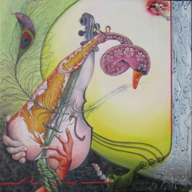 Painting titled "String" by Bob Ivens, Original Artwork, Oil Mounted on Wood Stretcher frame