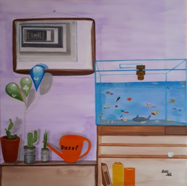 제목이 "in the waiting room…"인 미술작품 Belattar로, 원작, 아크릴 나무 들것 프레임에 장착됨