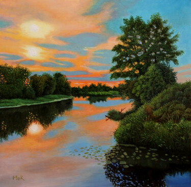 Sunset on the River Peinture intitulée "Sunset on the River" par Dietrich Moravec, Œuvre d'art originale, Acrylique