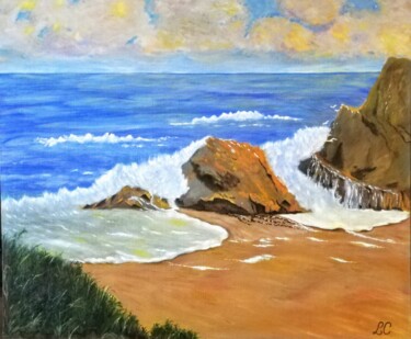 Mer et rochers #artistsupportpledge Painting titled "Mer et rochers #art…" by Laetitia Chambault, Original Artwork, Oil