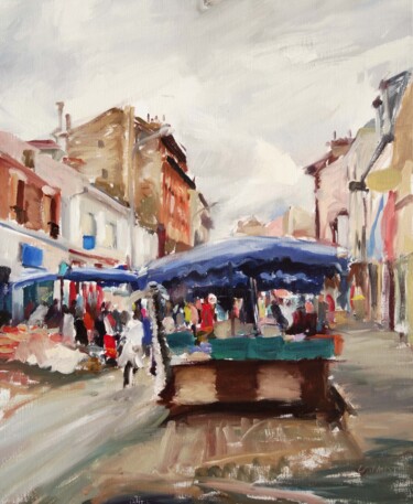 Peinture intitulée "Marché , temps gris" par Manuel Leonardi, Œuvre d'art originale, Huile