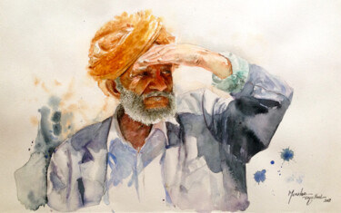 Peinture intitulée "An-eagle-eye.jpg" par Djelloul Merhab, Œuvre d'art originale, Aquarelle