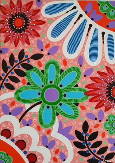 Painting titled "Abstract flowers" by Ana Von Laff, Original Artwork, Acrylic