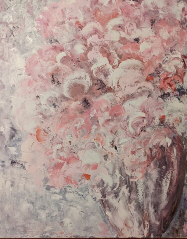 Floral rose contemporain Peinture intitulée "Floral rose contemp…" par Nicole Caron, Œuvre d'art originale, Huile