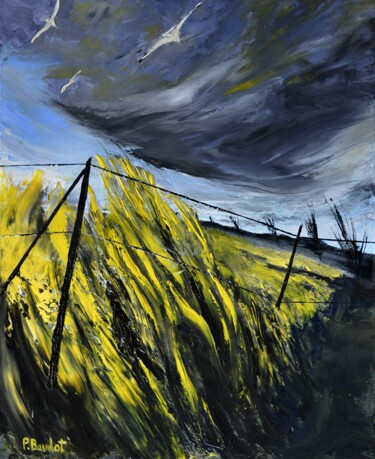 Peinture intitulée "Colza sur ciel" par Pascal Baudot, Œuvre d'art originale, Huile Monté sur Châssis en bois
