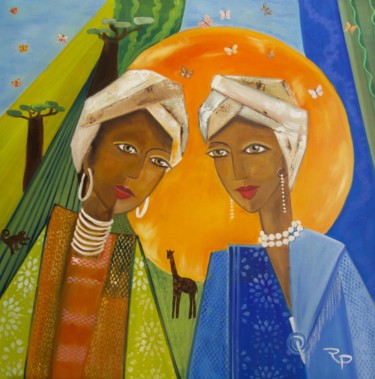 COULEURS AFRICAINES Peinture intitulée "COULEURS AFRICAINES" par Régine Peltier, Œuvre d'art originale, Huile