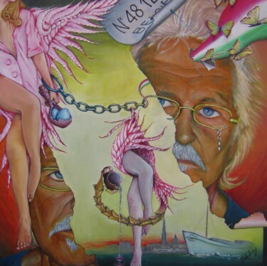 Painting titled "Zelfportret" by Bob Ivens, Original Artwork, Oil Mounted on Wood Stretcher frame