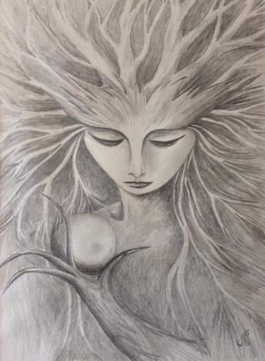 Dessin intitulée "Spirit-portrait-n1-…" par Murielle Léger, Œuvre d'art originale, Graphite