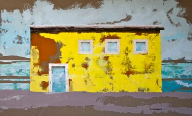 Grande Maison Jaune Huile 150x90 cm Peinture intitulée "Grande Maison Jaune…" par Daniele Sanchez Dsz, Œuvre d'art originale, Huile Monté sur Châssis en bois