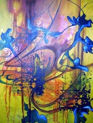 绘画 标题为“blue flowers in a y…” 由Eric Walton 9 / Edub9, 原创艺术品, 丙烯