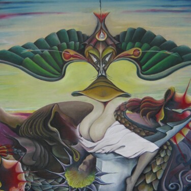 Drieluik midden (geest) Painting titled "Drieluik midden (ge…" by Bob Ivens, Original Artwork, Oil Mounted on Wood Stretcher frame