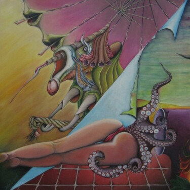 Painting titled "Drieluik links (zoo…" by Bob Ivens, Original Artwork, Oil Mounted on Wood Stretcher frame