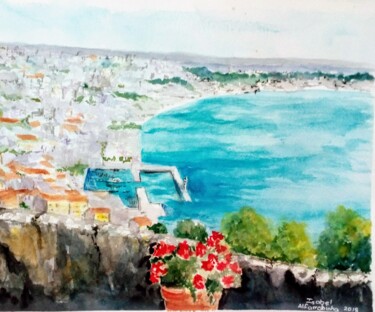 Setubal vista do castelo Pintura intitulada "Setubal vista do ca…" por Isabel Alfarrobinha, Obras de arte originais, Aquarela
