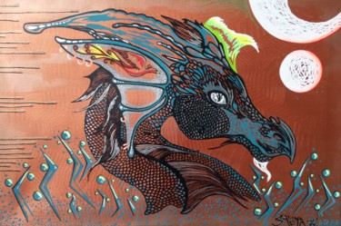 Peinture intitulée "Dragon gardien" par Pasthete // Salima Woestyn, Œuvre d'art originale, Autre
