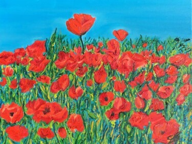 Painting titled "Les coquelicots de…" by Virginie Le Roy, Original Artwork, Oil