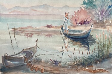 「L'étang」というタイトルの絵画 Philippe Jaminによって, オリジナルのアートワーク, 水彩画