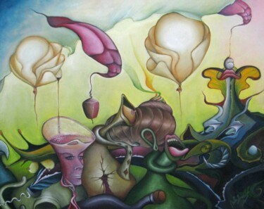 Painting titled "Ballonnen" by Bob Ivens, Original Artwork, Oil Mounted on Wood Stretcher frame