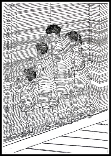 Les petits curieux Dessin intitulée "Les petits curieux" par Lanto R., Œuvre d'art originale, Encre