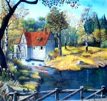 Pittura intitolato "petite maison dans…" da Peintrecherabi, Opera d'arte originale