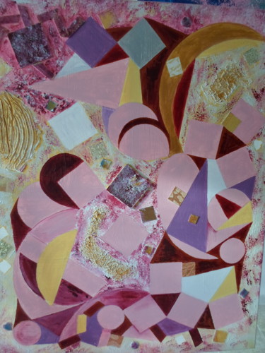 Painting titled "GEOMETRIQUE rose/pr…" by Marie-Françoise Gallone, Original Artwork, Acrylic Mounted on Wood Stretcher frame