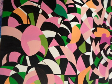 Painting titled "géométrique noir/ve…" by Marie-Françoise Gallone, Original Artwork, Acrylic Mounted on Wood Stretcher frame