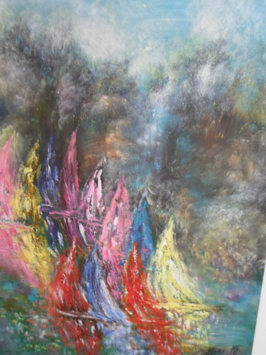 绘画 标题为“voiliers couleurs” 由Marie-Françoise Gallone, 原创艺术品, 丙烯 安装在木质担架架上