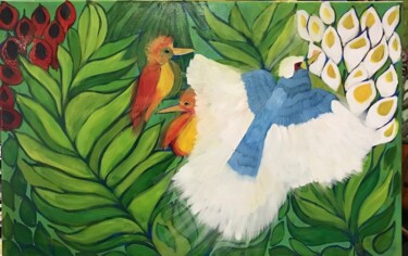 Painting titled "Bird of Paradise" by Njoy, Original Artwork, Oil
