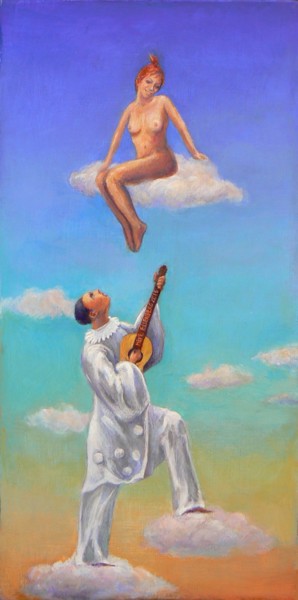 Aubade, ou Pierrot dans les Nuages. 绘画 标题为“Aubade, ou Pierrot…” 由Henri Eisenberg, 原创艺术品, 丙烯 安装在木质担架架上