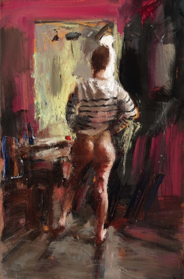 Schilderij getiteld "Le sweat rayé" door Manuel Leonardi, Origineel Kunstwerk, Olie
