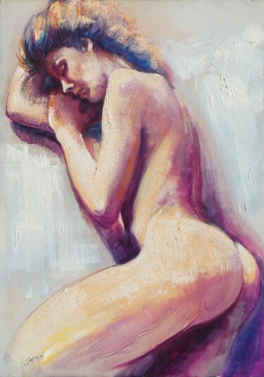 Femme endormie Peinture intitulée "Femme endormie" par Philippe Jamin, Œuvre d'art originale, Huile Monté sur Châssis en bois